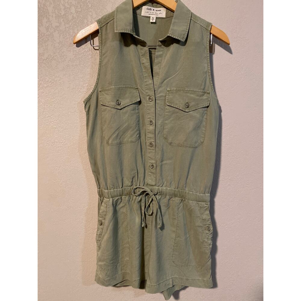 Anthropologie Cloth & Stone sleeveless green utility romper SZ S
